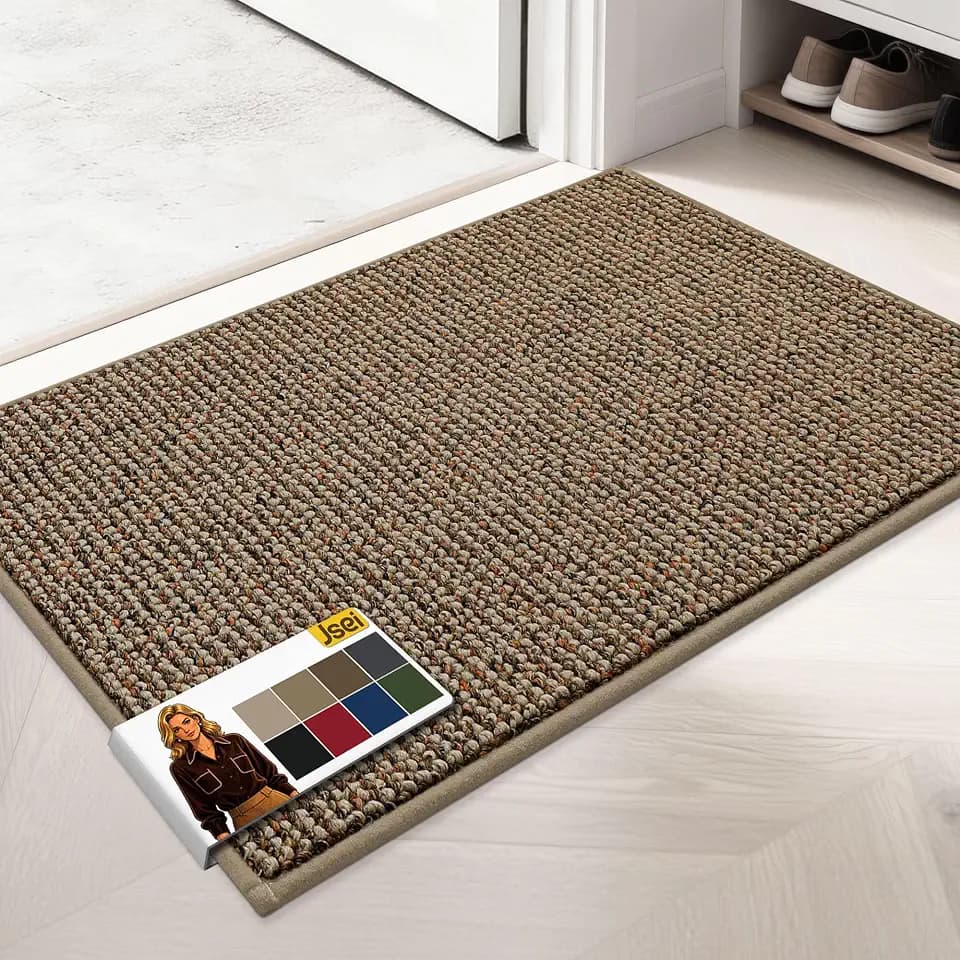 JSEI Dirt Trapper Door Mat 20" x 32", Non-Slip Washable Doormats, Beige