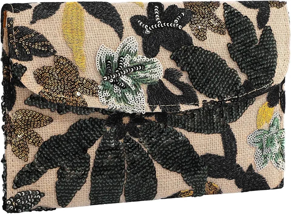Embroidery Sequin Beaded Purse Floral Beaded Clutch Flower Evening Bag Clutch Purses for Women