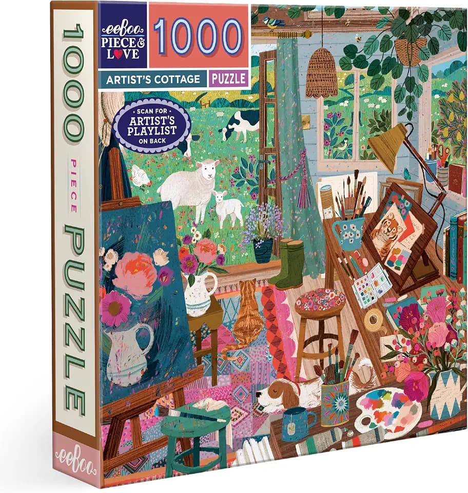 eeBoo Piece & Love – Artist's Cottage – 1000 Teile Puzzle – quadratisches Puzzle für Erwachsene, 23 x 23 cm, inklusive Bildreferenzeinsatz, glänzende Teile