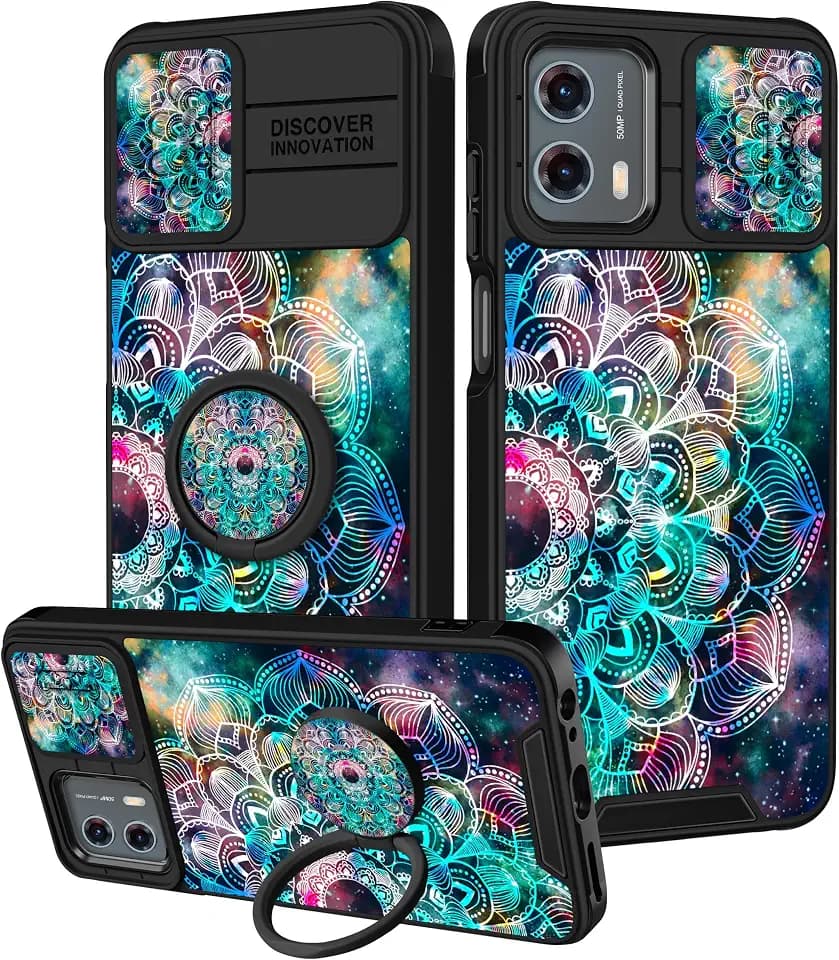 Funermei for Moto G 5G 2024 Case with Ring Stand, Blue Flower