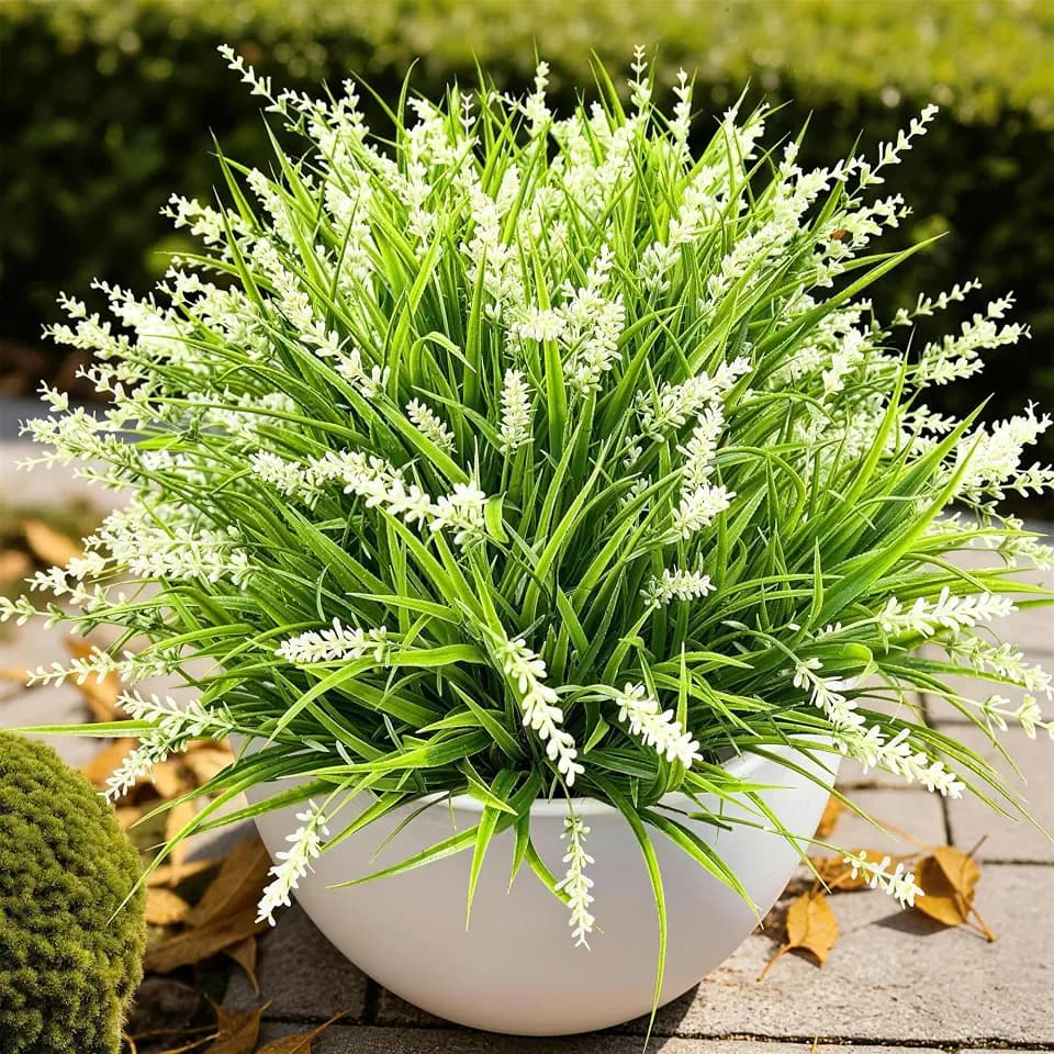 Gipsot 15 Bundles Artificial Faux Plants Flowers UV Resistant No-Fade, Adjustable Height Fake Greenery Indoor & Outdoor Decor for Window Garden Porch Patio Pathway Hanging Planter Front Yard, White