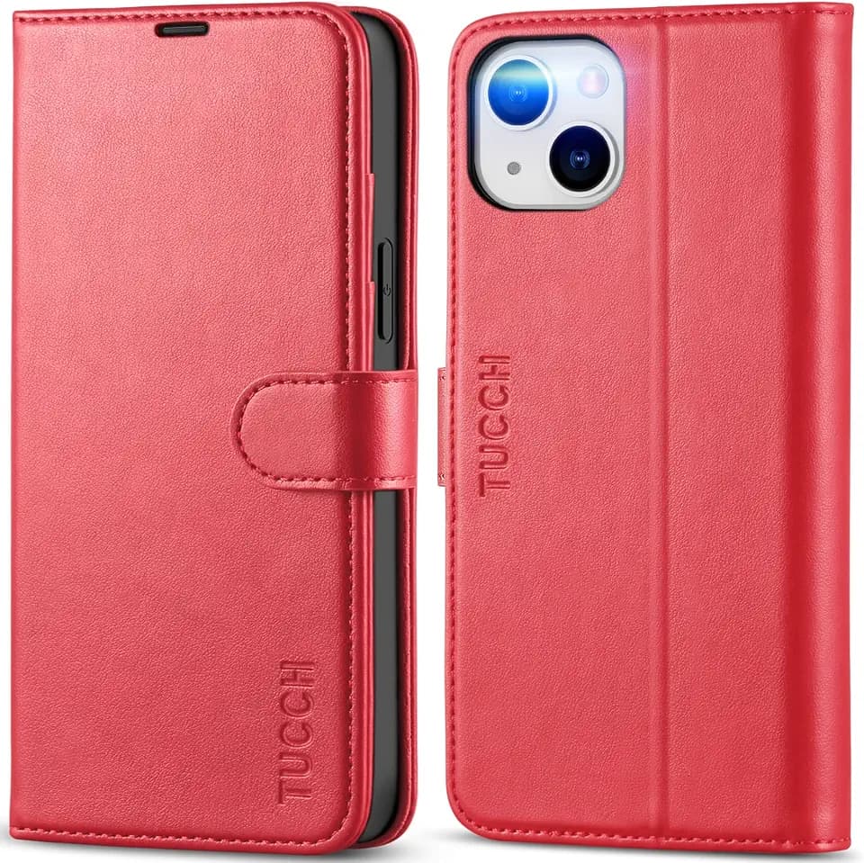 TUCCH Wallet Case for iPhone 14 Plus (6.7") 2022, 4 Card Slots, Red