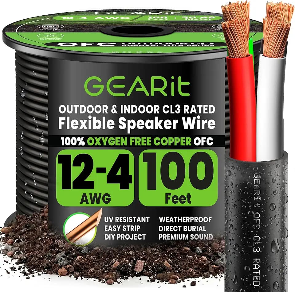 GEARit Outdoor Speaker Wire 12 Gauge,OFC Speaker Cable 100FT UL CL3 Rated