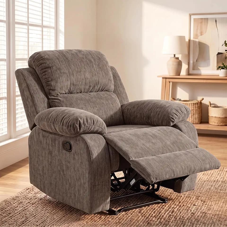 Manual Single Lounge Recliner Chair with Adjustable Backrest, Khaki