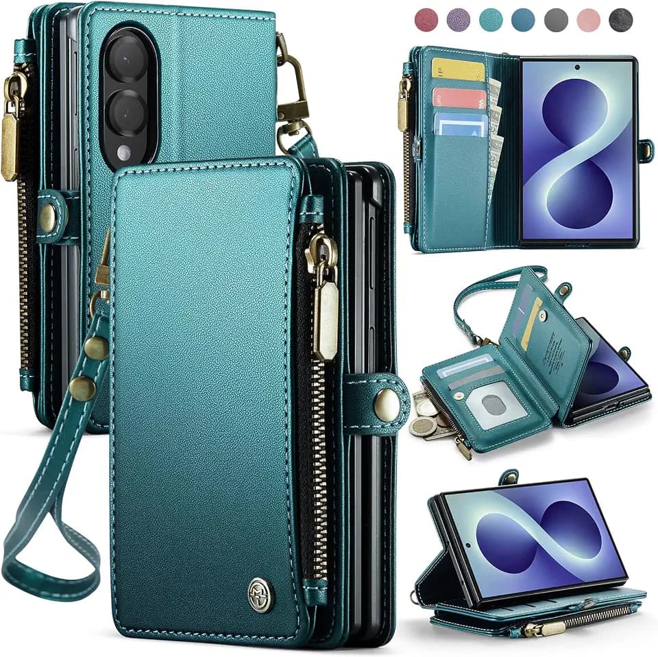 Defencase for Samsung Galaxy Z Fold 8 Wallet Case with Card Holder, Green