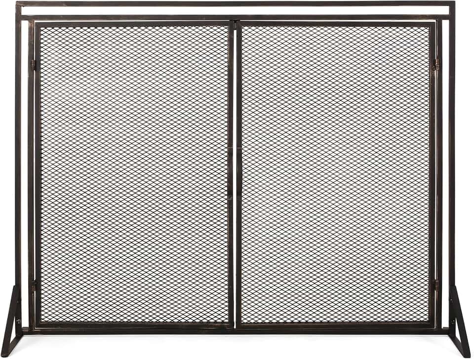 Novia Modern Iron Fireplace Screen, Black Brushed Gold