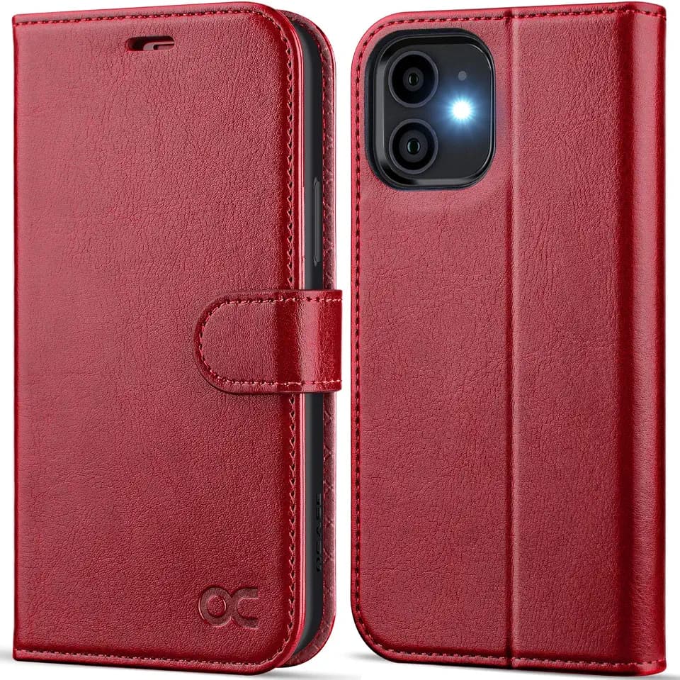 OCASE for iPhone 12/ iPhone 12 Pro Wallet Case, Card Holder, Red