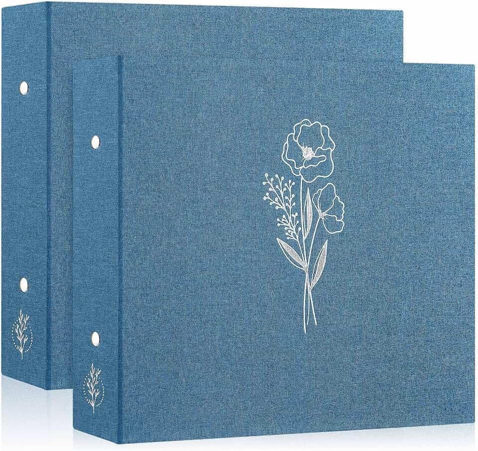 Lanpn Scrapbook Photo Album 12x12 2 Packs, Linen Cover Archival Acid Free Top Load 3 Ring Binder Folder Photo Book 12 x 12 with 30 Plastic Sleeves 60 Pages Blue