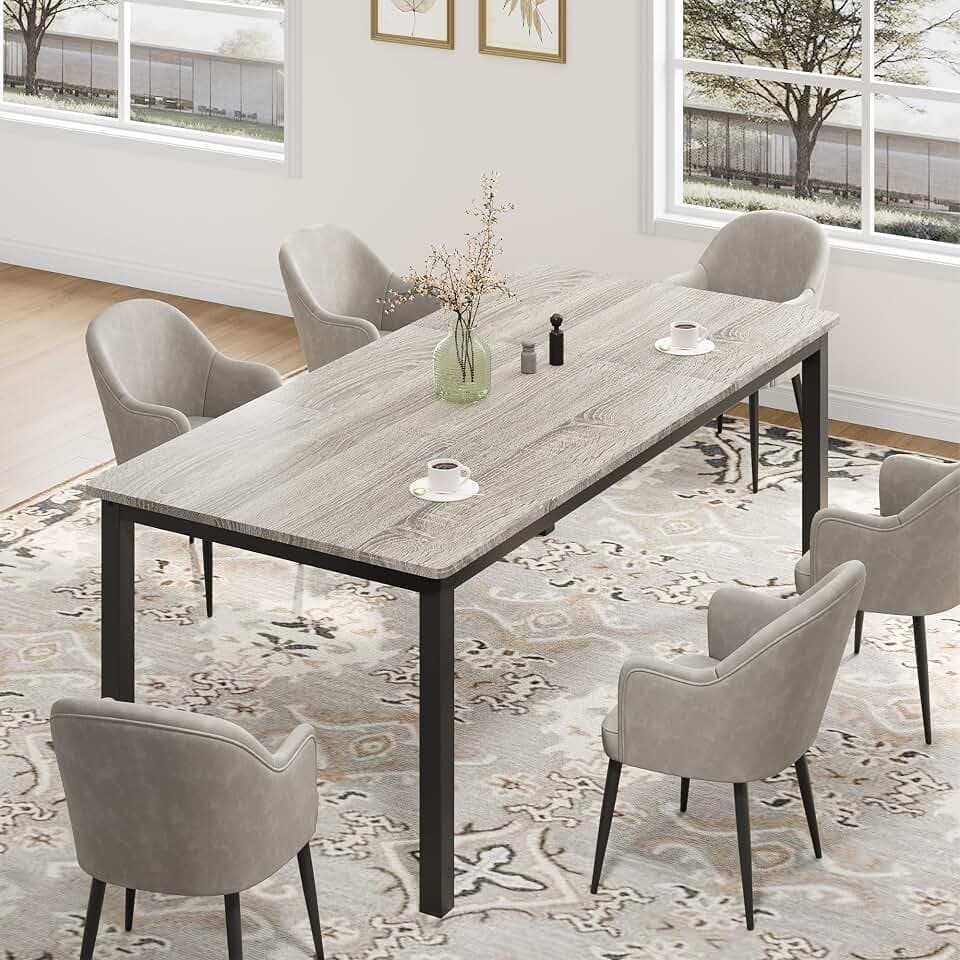 70.9" Industrial Dining Table for 6–8, Long Rectangular Modern Kitchen & Dining Room Table with Sturdy Metal Legs, Wood Grain Finish, Rounded Corners, Versatile for Living Room, Office, Workspace