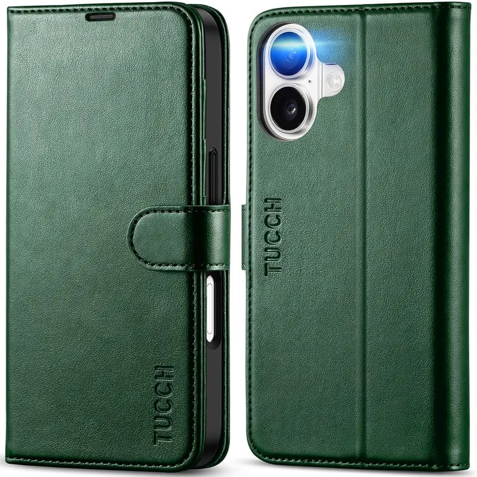 TUCCH Wallet Case for iPhone 17 (6.3") 2025, 4 Card Holders, Evergreen
