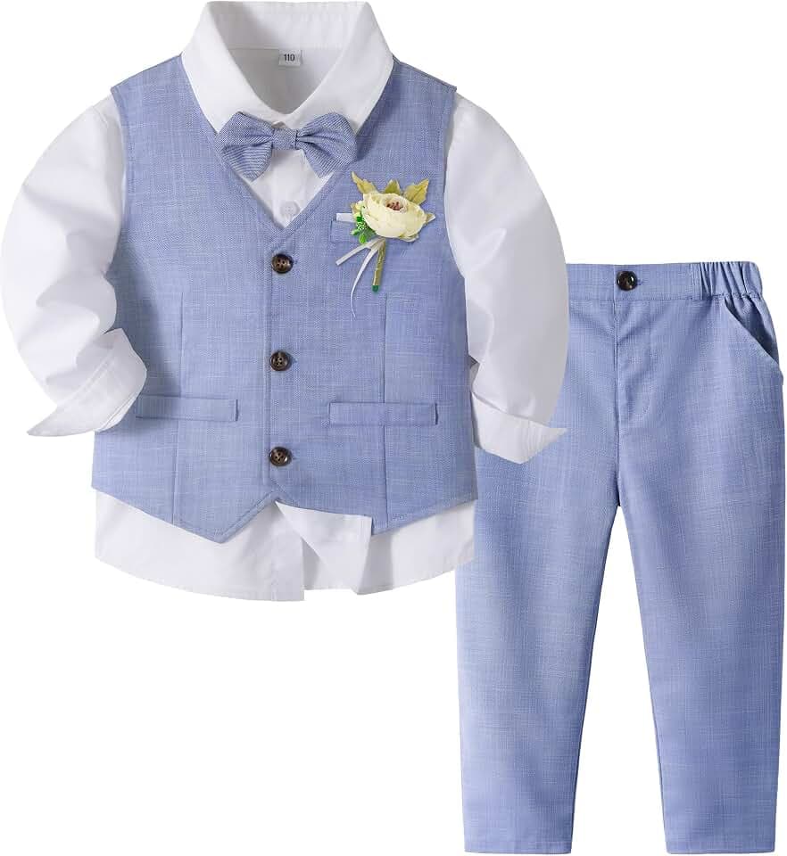 Volunboy Baby Jungen Anzug, Kinder Anzugweste Festliche Hochzeit Kleidung Bekleidung Set 4tlg