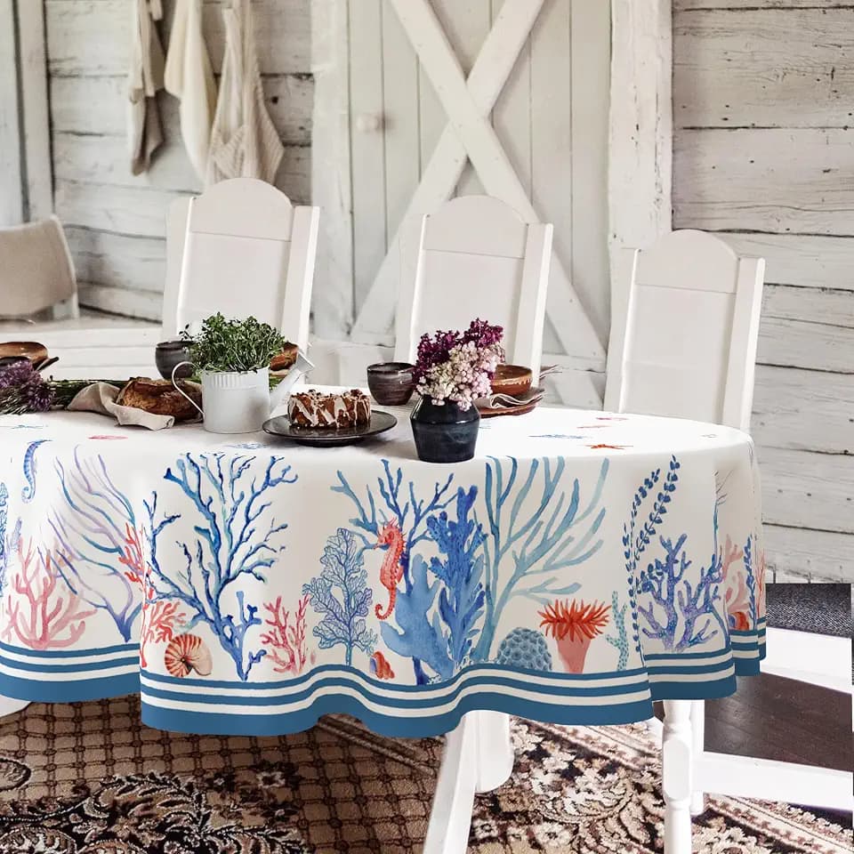Yighty Ocean Oval Tablecloth 60x84 Inch, Rustic Farmhouse Coastal Tablecloth, Waterproof Wrinkle Resistant Washable Tablecloth for Indoor and Outdoor, Holiday Kitchen Dining and Party