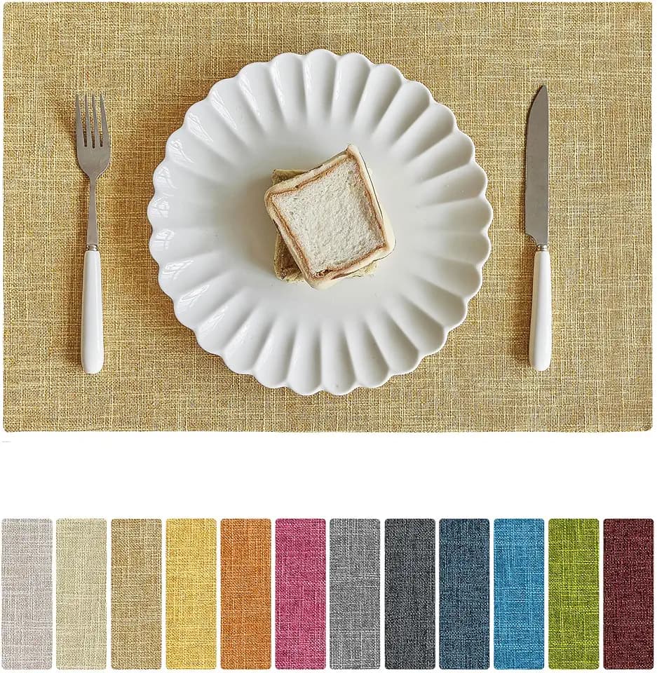 Softalker Faux Linen Cloth Placemats Set of 4-12 x 18 Inch, Khaki