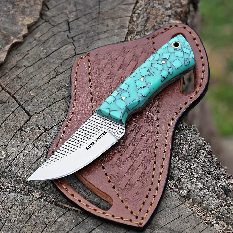 Custom Handmade 7'' fixed blade hoof rasp knife/Cow boy knife/Damascus steel Bull cutter cowboy knives with pancake leather sheath (SUSA 119)