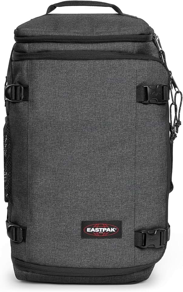 EASTPAK Carry Pack – Convertible Duffel & Backpack, 30L Cabin-Size Travel Bag, Laptop Sleeve, Water Bottle Holder, Multiple Pockets, Black Denim
