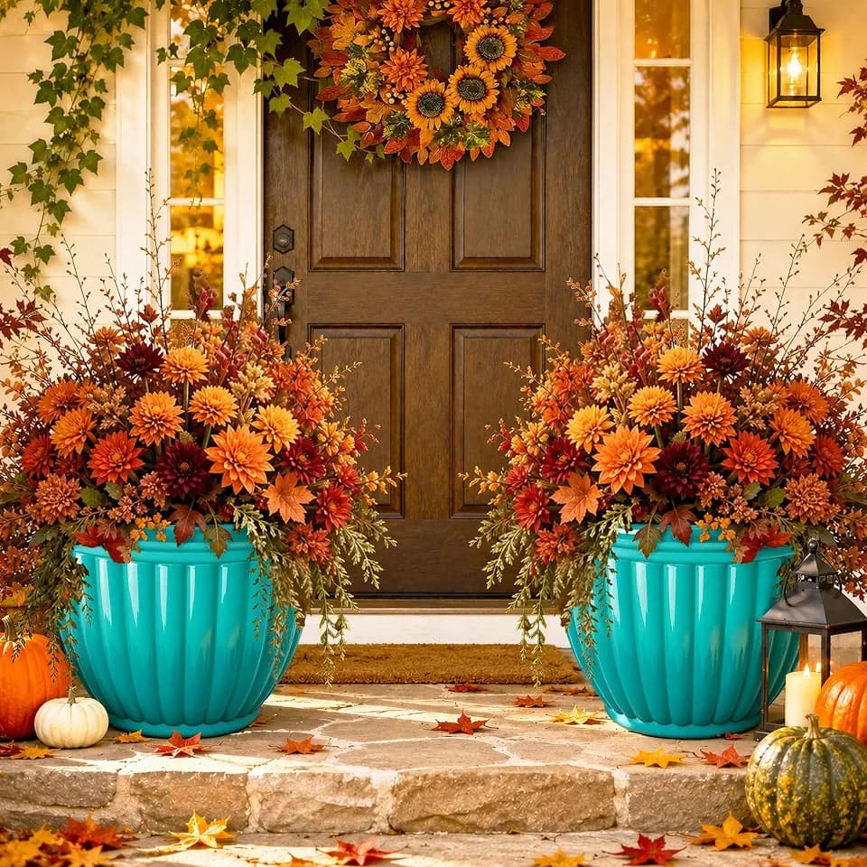 Autodaya 15" Large Planters For Outdoor Plants Set Of 2 Plastic Flower Pots