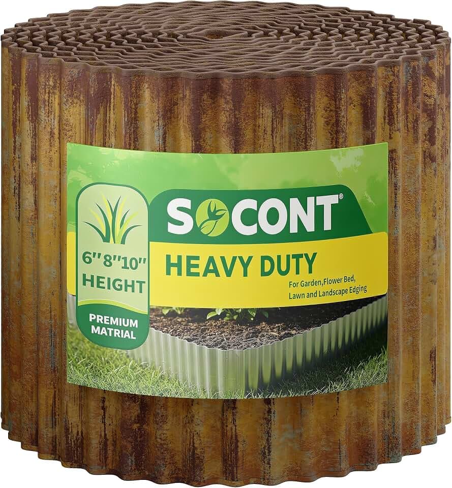 Corrugated Metal Garden Edging 10" x 20Ft, Rust Galvanized Steel Roll