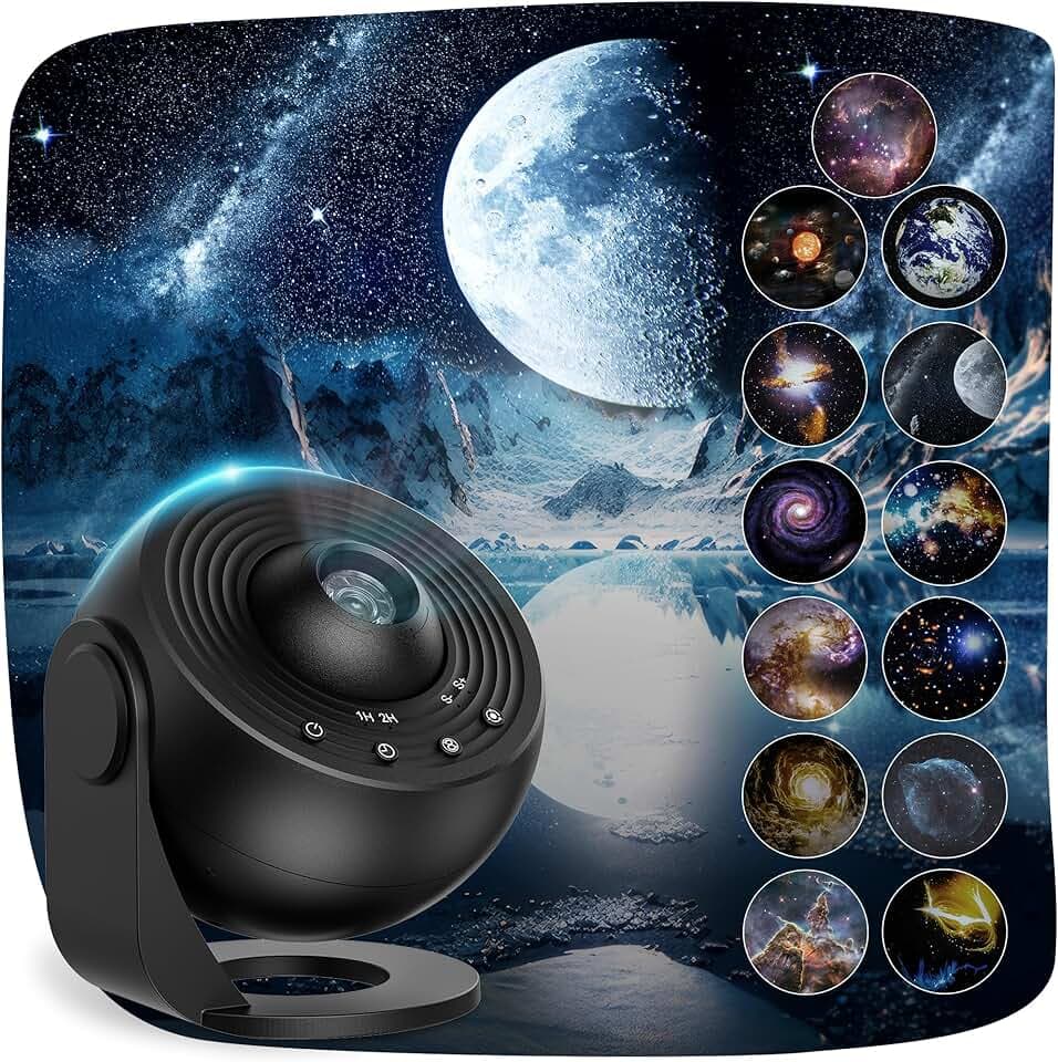 Macchiatto Upgrade sternenhimmel projektor, Galaxy Projector Lamp with 13 Planet Discs, LED Sternenhimmel mit Timer, Planetarium Projector for Room Decor, Sternenprojektor für Kinder Erwachsene-Sch.