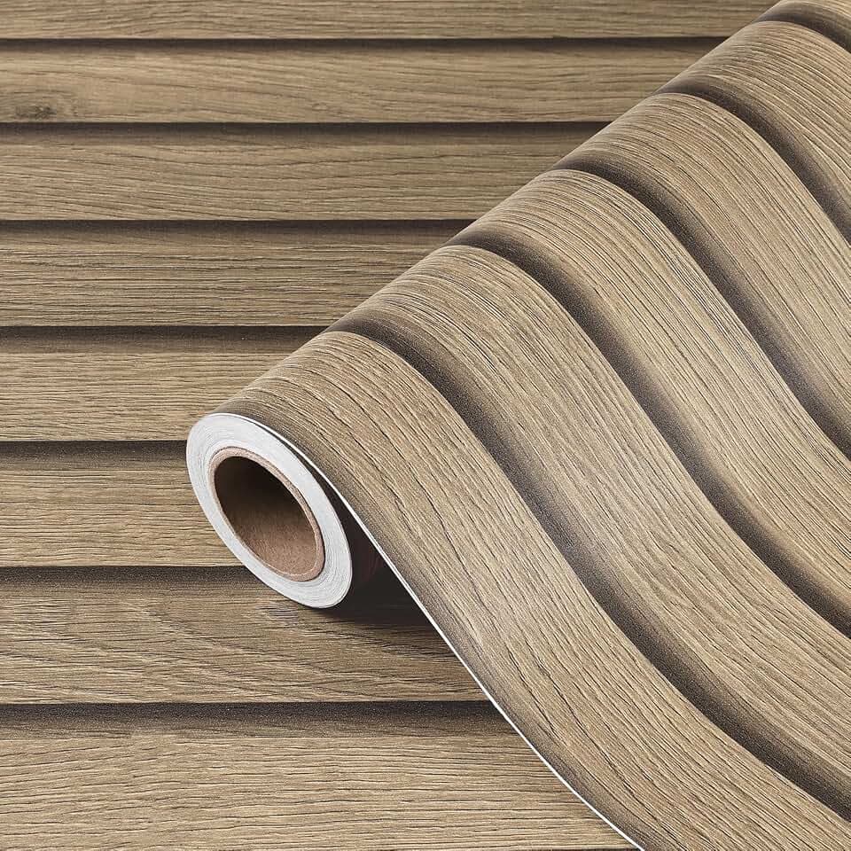 17.7x317 Slats Wood Wallpaper Peel and Stick Wood Slat Contact Paper Slat Wall Panel Peel and Stick for Table Removable Wooden Wallpaper Waterproof Self Adhesive Wall Paper for Accent Walls