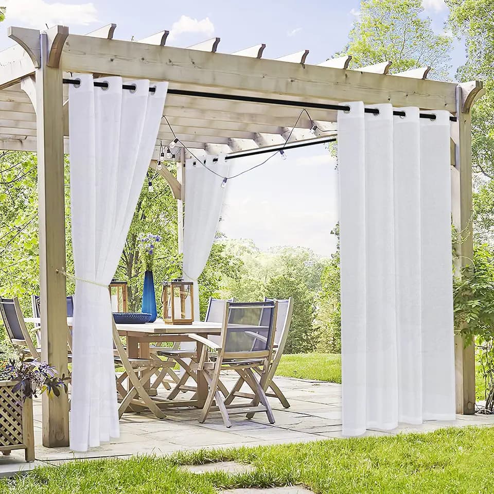 RYB HOME 2 Panels Pergola Sheer Outdoor Curtains for Patio Waterproof