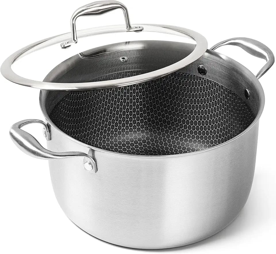 MICHELANGELO Tri-ply Stainless Steel Stock Pot, 8-Quart Stockpot with Lid, 18/10 Nonstick Cooking Pot with Honeycomb Interior, Compatible with All Cooktops
