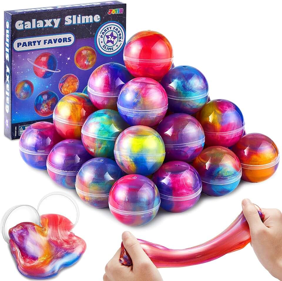JOYIN Slime Party Favors, 24 Pack Galaxy Slime Ball - Stretchy, Non-Sticky, Mess-Free, Stress Relief, and Safe - Toys for Girls and Boys - Easter, Classroom Reward, Party Supplies, Halloween