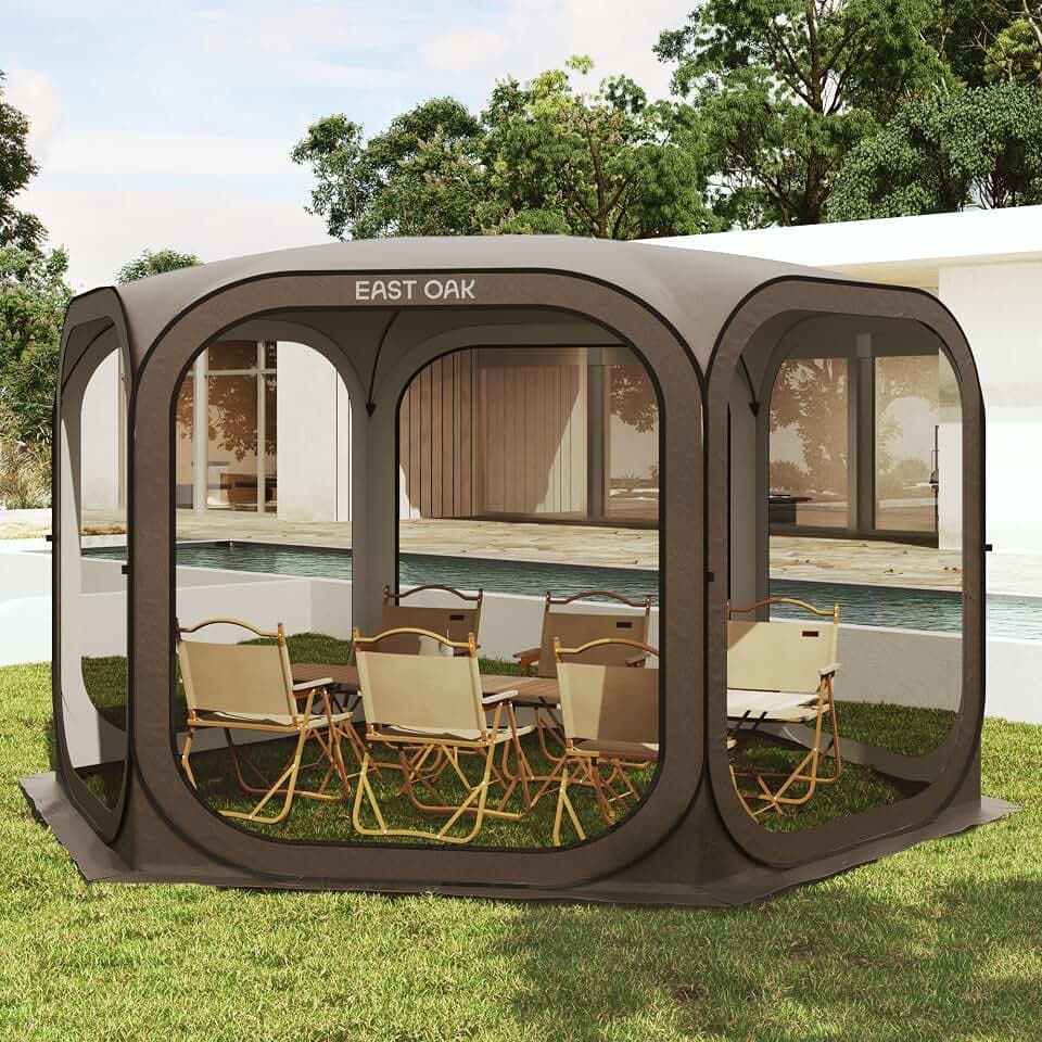 East Oak Screen House Zelt Pop-Up, tragbares Raumüberdachung, sofortiges Bildschirmzelt 3,6 x 3,6 m mit Tragetasche für Terrasse, Hinterhof, Deck & Outdoor-Aktivitäten, Braun