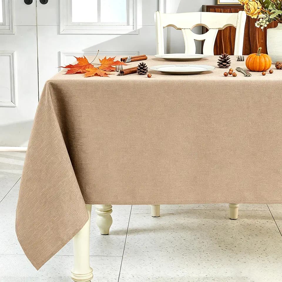 IVAPUPU Textured Linen Rectangle Table Cloth, Khaki, 60 x 120 Inch