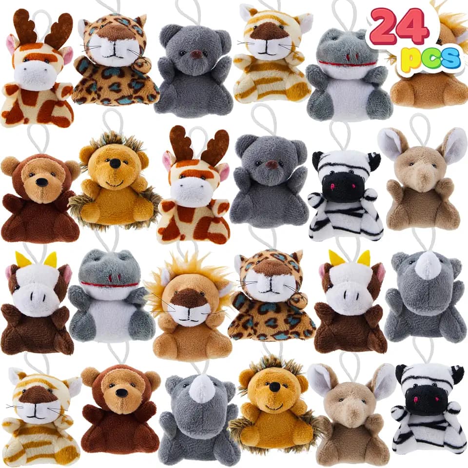 JOYIN 24 Pcs Mini Safari Animal Plush Toys (24 Units 2"-3"), Animals Keychain Decoration for Kids, Small Stuffed Animal Bulk for Kids, Carnival Prizes, School Gifts, Party Favor Goodie Bags