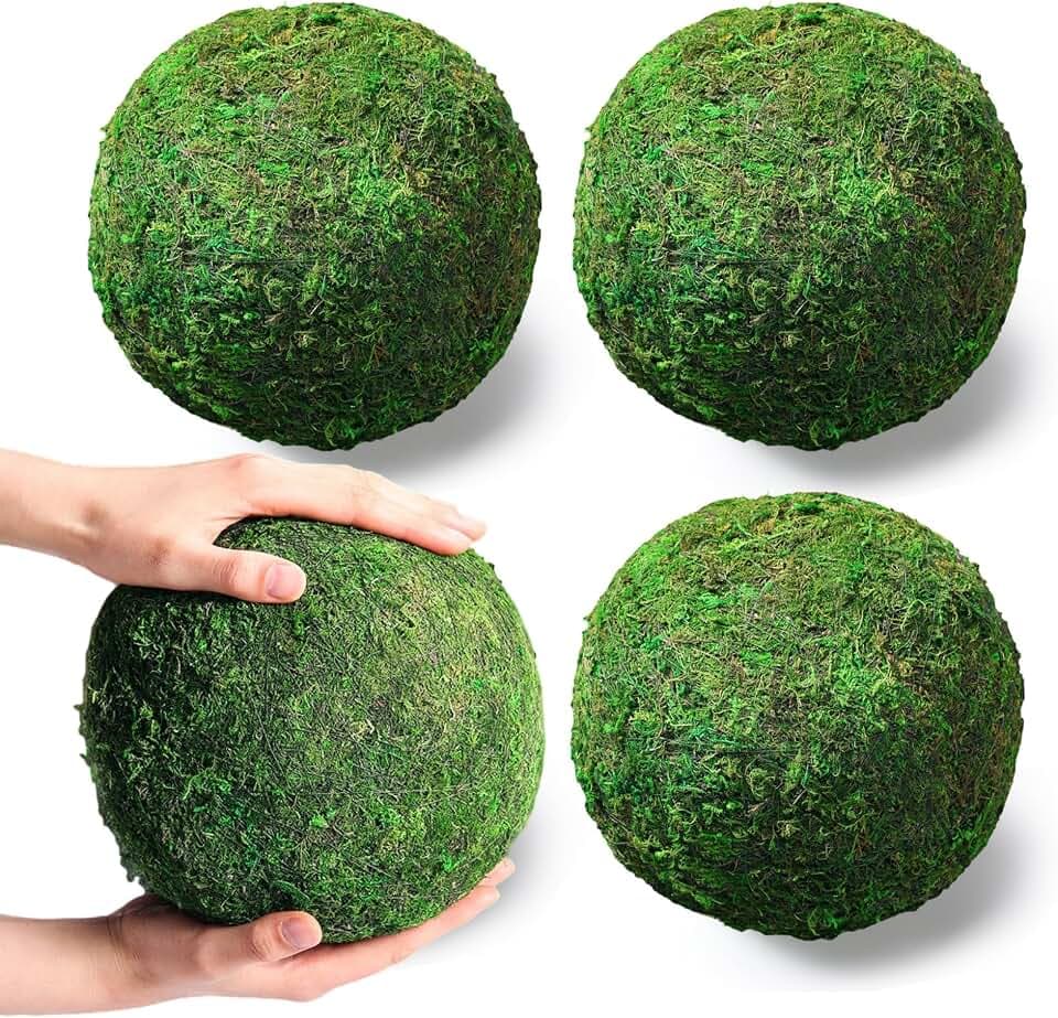4 Pcs Large Green Moss Balls Artificial Moss Balls Spring Vase Bowl Fillers Hanging for Spring Home Wedding Garden Farmhouse Autumn Table Centerpieces Indoor Outdoor Decor (5.9'')