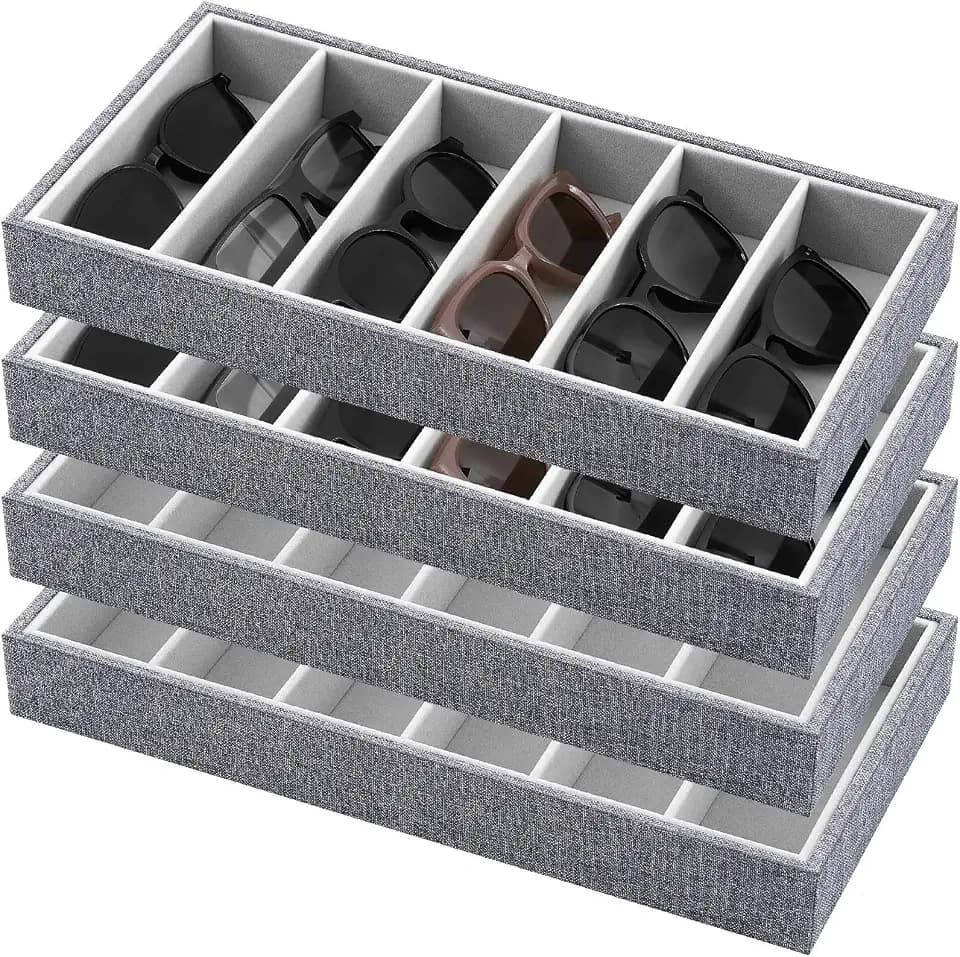 Juexica 4 Pcs Velvet Sunglass Trays 6 Grids Sunglasses Organizer, Gray