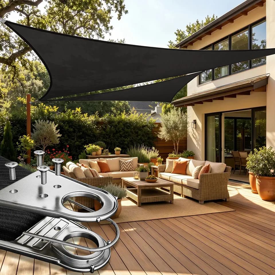 ColurTree 24' x 24' x 24' Black Triangle Shade Sail for Outdoor Patio