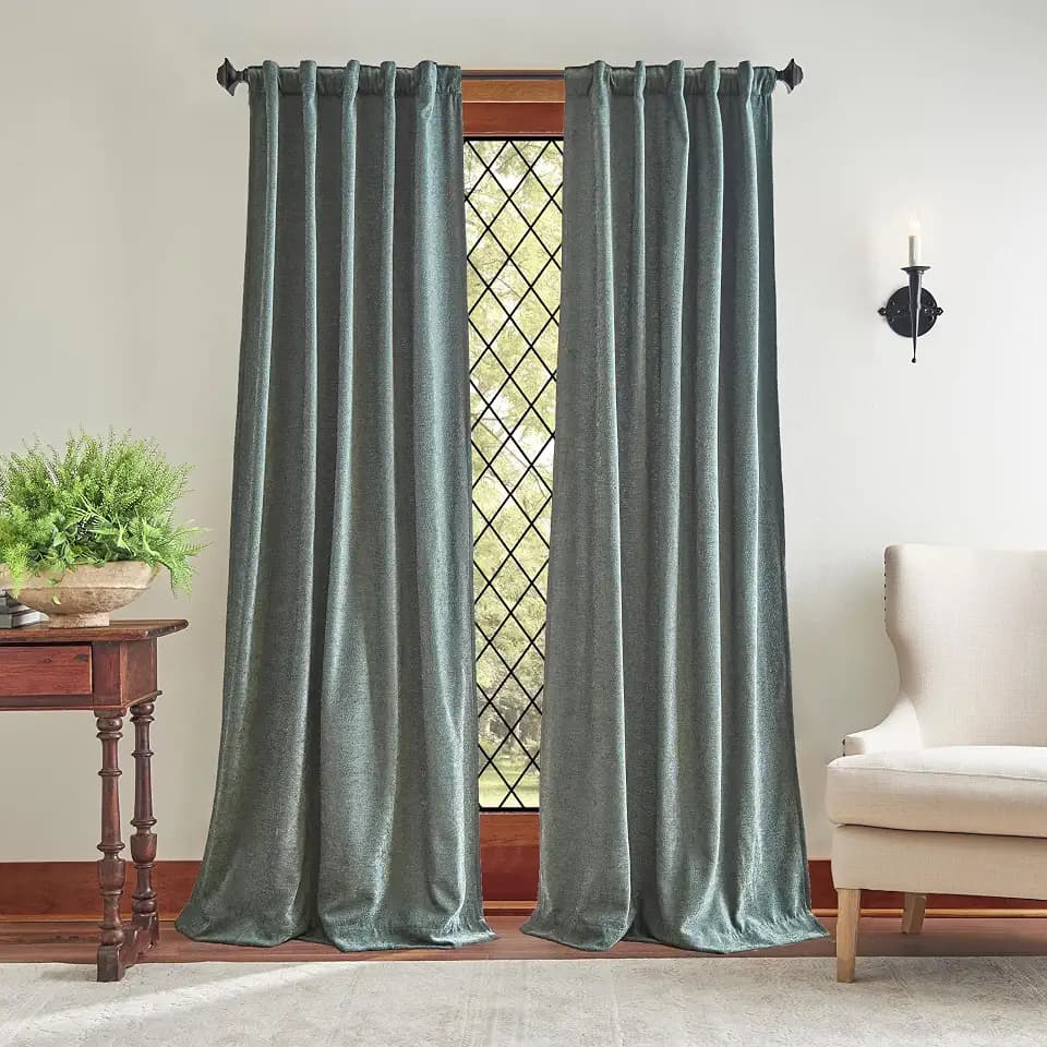 Martha Stewart Naples Chenille Curtains 37 x 84 in Olive Green 2 Panels