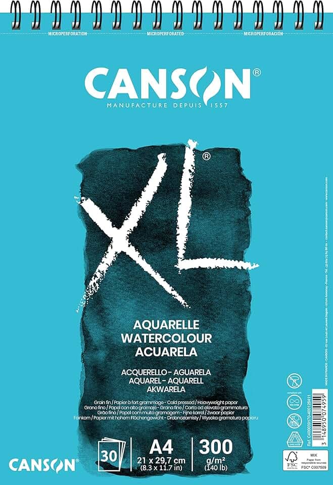 CANSON XL Aquarelle C400039170: Aquarellpapier - Aquarellblock in DIN A4 - 300g - mit Spiralbindung als Ringbuch - Malblock optimal für Wasserfarben & Aquarell, Blau