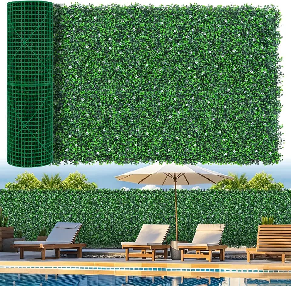 Grooy 40"x 120"(33.33 sq.ft) Artificial Boxwood Grass Wall Roll with Flower