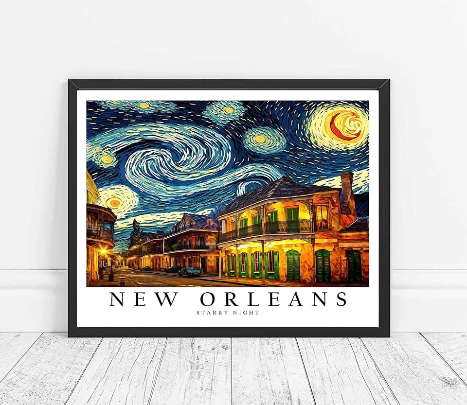 New Orleans Art Print Poster, New Orleans Starry Night Theme Wall art Painting Decor, Louisiana Art Home Decor Artwork For Bedroom, Bathroom, Living Room Decoration (New Orleans LA, 16x20 inches (Unframed))