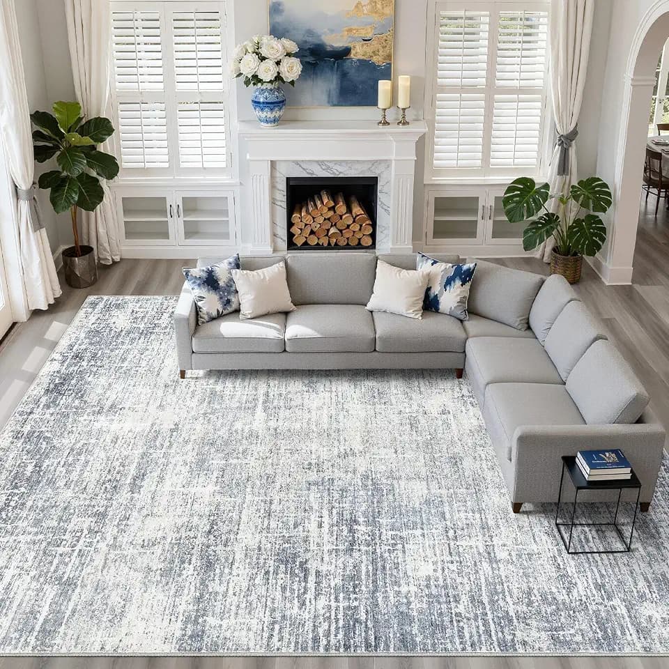 LOONGRUG 10x14 Area Rugs Washable Neutral Modern Rug for Living Room Blue