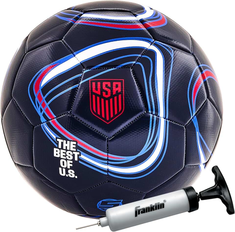 Franklin Sports Official USSF Regulation Soccer Ball + Pump - Size 5 - Navy
