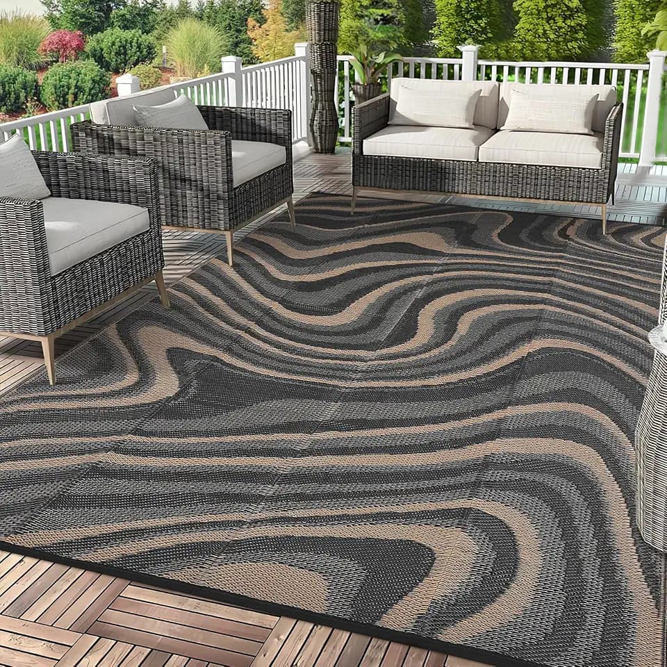 Garvee 9x18 Outdoor Rug Waterproof Camping Rugs for Outside Your RV, Brown