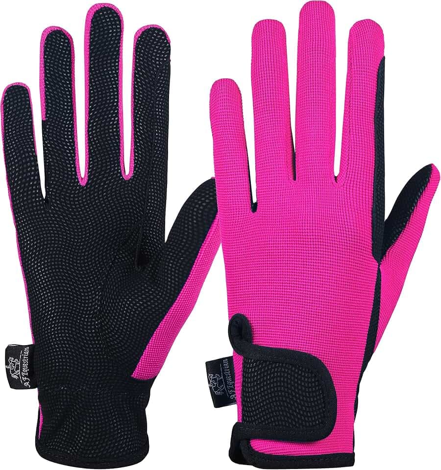 AFE Ladies Horse Riding Gloves Track Fabric Gloves Synthetic Leather Equestrian Black Stretch Fabric Pink Purple Lilac