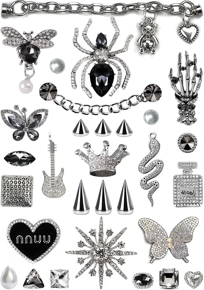 ZOKUZO Chic Bling Shoe Charms Gold and Sliver Designer Jewels Pretty Cute Chains Decorations Accessories for Women Girl Adults