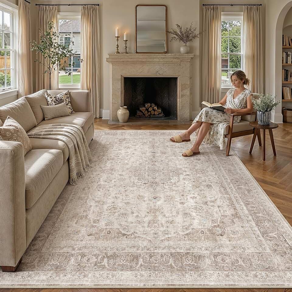 PureCozy Teppich Wohnzimmer 200x300cm Waschbarer Beige Wohnzimmerteppich