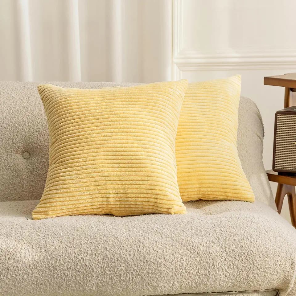 Home Brilliant Yellow Pillow Covers Fall Decorative Set of 2 Striped Corduroy Plush Velvet Throw Pillow Covers for Couch Decor, 18x18 inch, Light Yellow