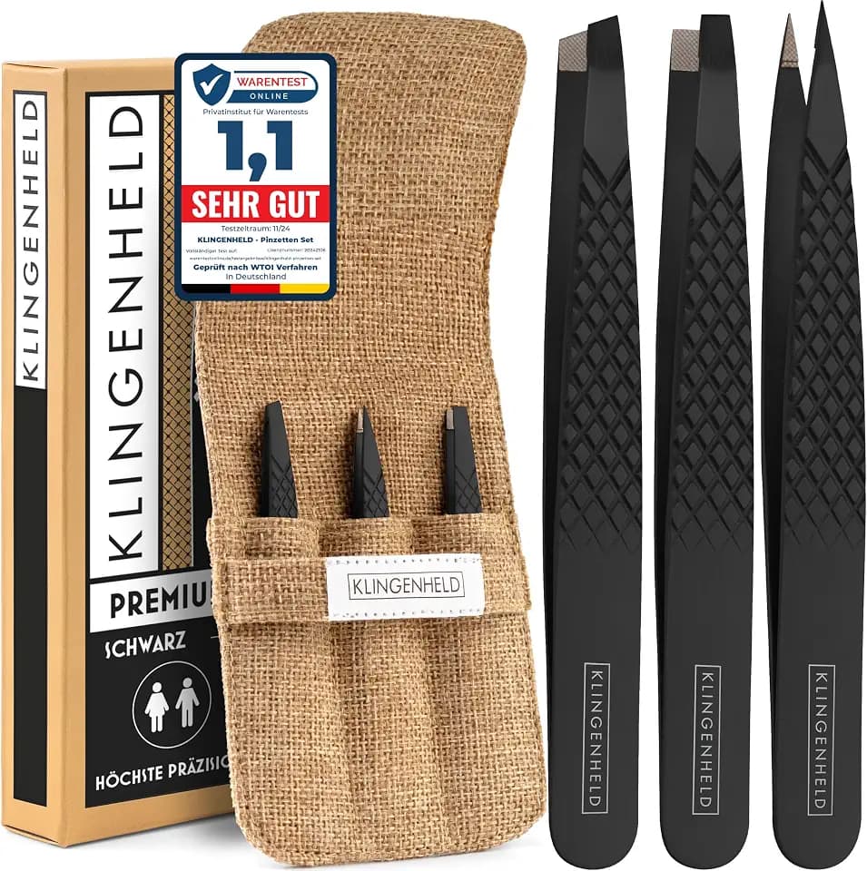 Profi Pinzetten-Set mit ComfortGrip-Spitzen & Anti-Rutsch Griff - Maximaler Halt & höchste Präzision - inkl. Baumwoll-Etui 100% plastikfrei & nachhaltig - Pinzette Augenbrauen zupfen