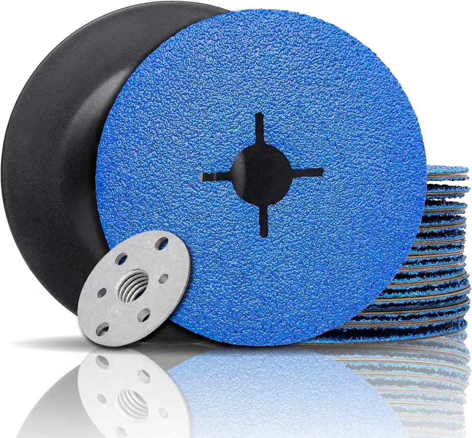 Zirconia Resin Fiber Sanding and Grinding Discs for Angle Grinder, 4-1/2” x 7/8”, 60 Grit, 25-Pack + Backing Pad + Lock Nut