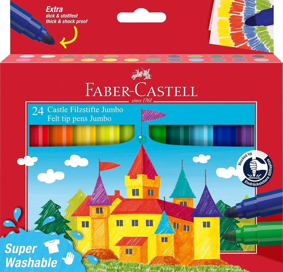 Faber-Castell - Jumbo Filzstifte Set, 24 Fasermaler Super Washable