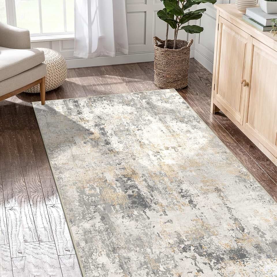 Capslpad Abstrakter Teppich Läufer Flur 80x150cm Waschbar, Graugold