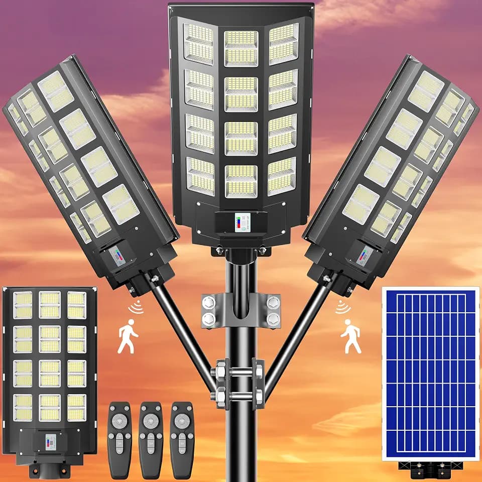 Solar Street Light Outdoor Wateroproof - Solar Parking Lot Light Dusk to Dawn Solar Lights Outdoor, IP67 Waterproof Solar Wide Angle Lamp with Motion Sensor for Yard, Road