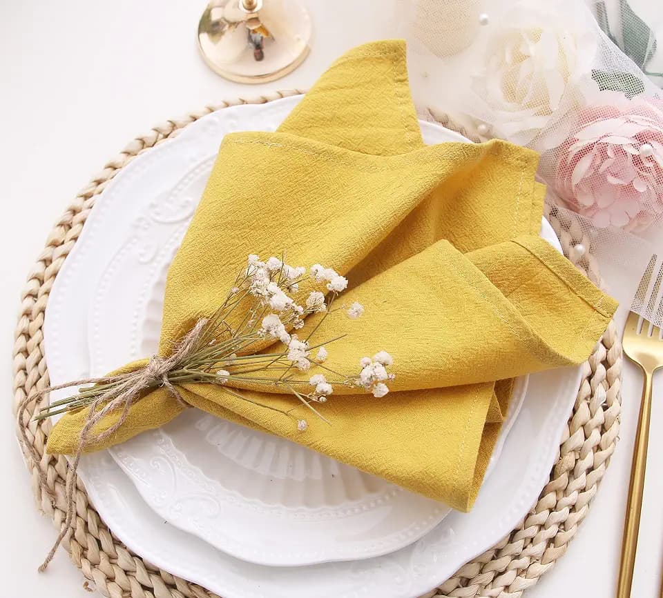 Mustard Yellow Cotton Dinner Napkins Set of 12, 16 x 16 Inch Cloth Napkins