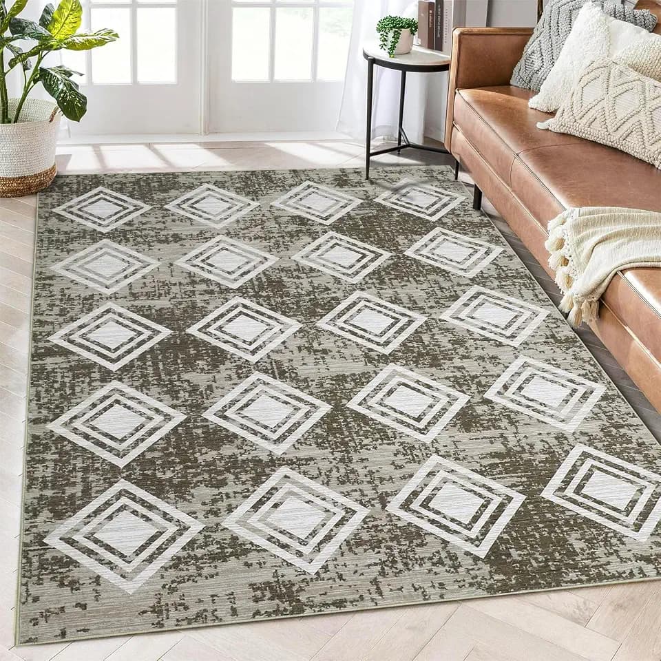 FairOnly Area Rug 8x10 Washable Rug Large Modern Geometric Rug Trellis Rug Geometric Floor Cover Non-Shedding Rug Contemporary Rug Geometric Casual Rug for Bedroom Living Room Farmhouse